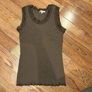 Cha cha Vente Chocolate brown lace trim tank top Sz M